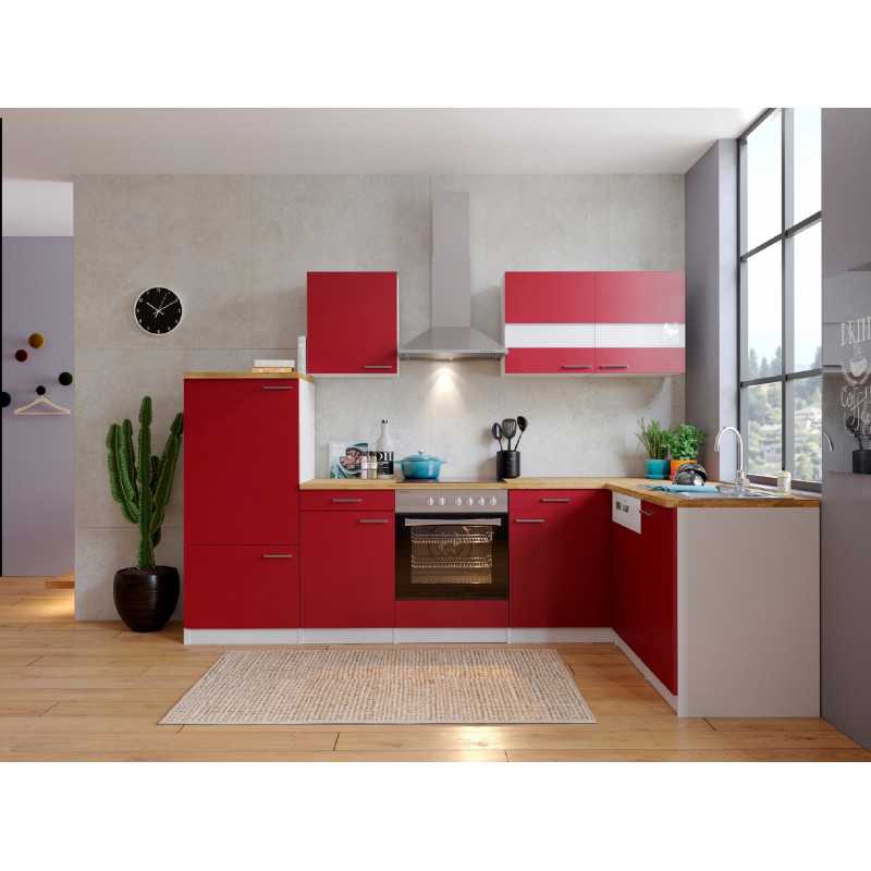 V17 - Winkelküche L-Küche 280x172cm weiss rot