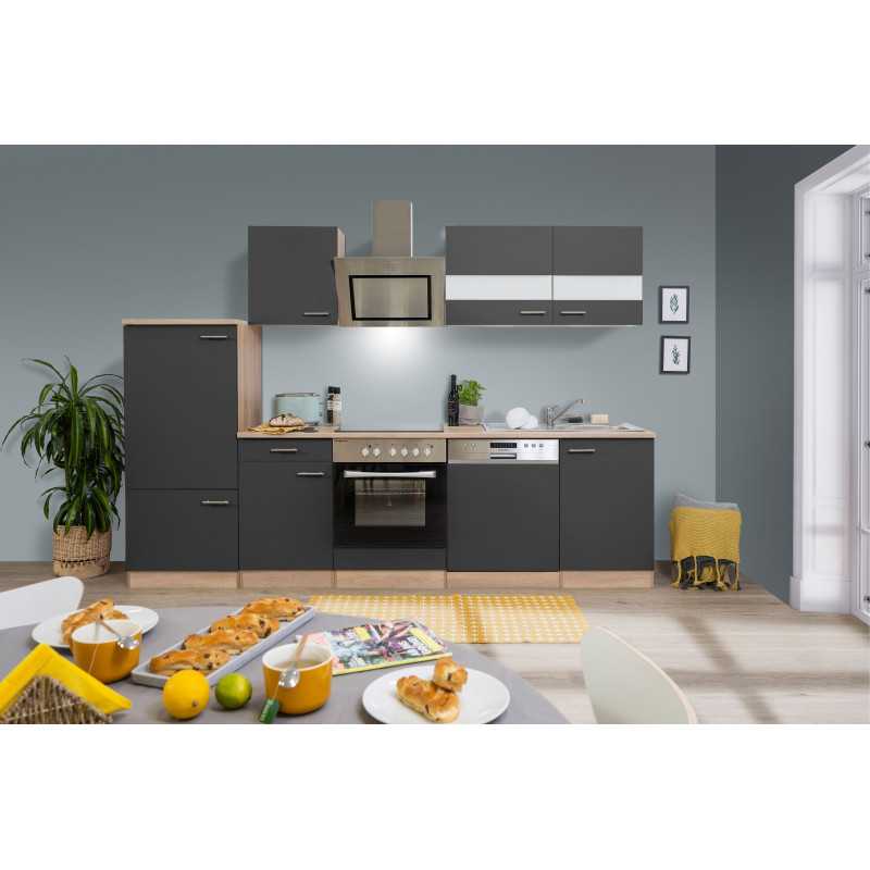 V1 - Küchenzeile Küchenblock 280cm Eiche Sonoma grau