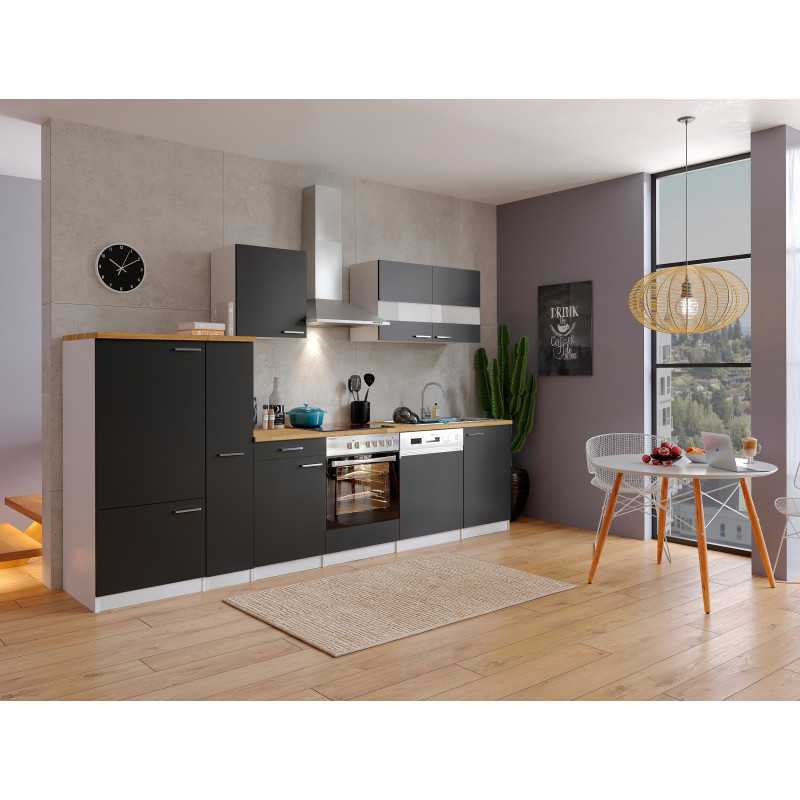 V33 - Küchenzeile Küchenblock 310cm weiss schwarz