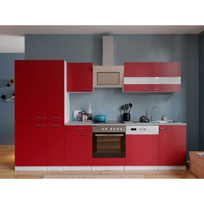 V51 - Küchenzeile Küchenblock 310cm weiss rot