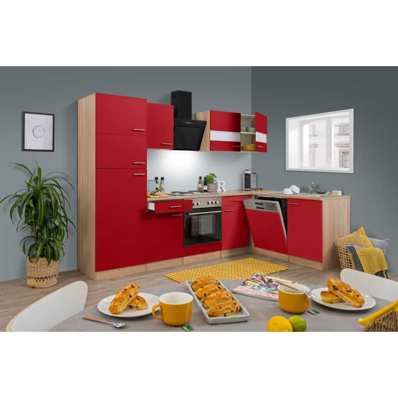 V7 - Winkelküche L-Küche 280x172cm Eiche Sonoma rot