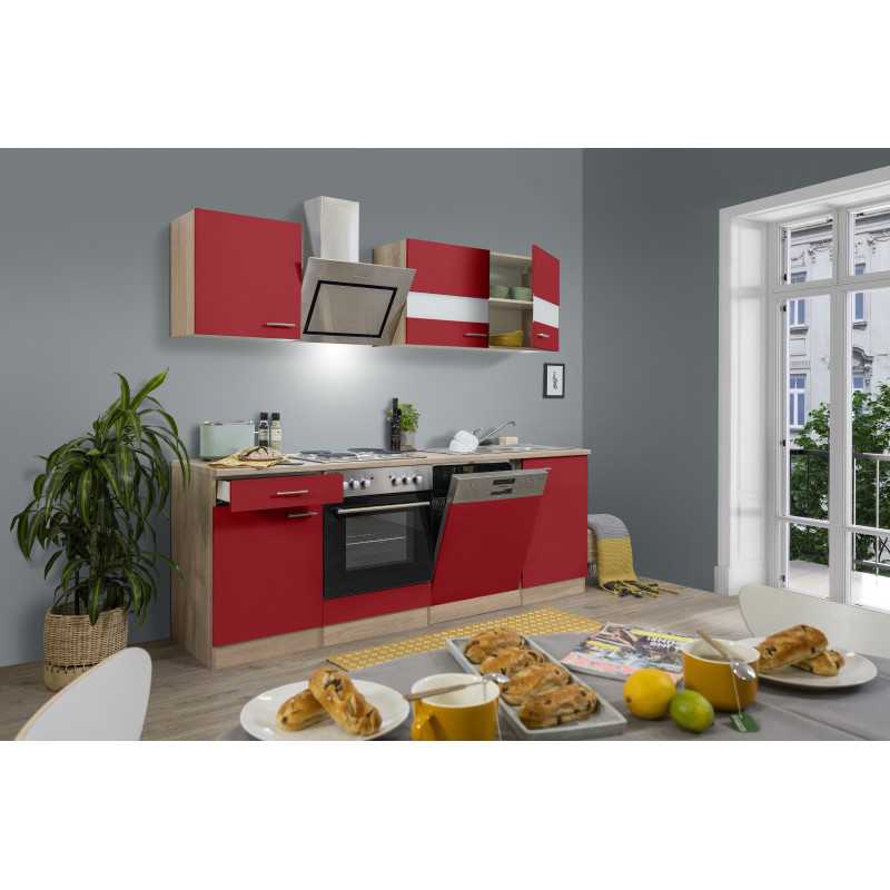 V10 - Küchenzeile Singleküche 220cm Eiche Sonoma rot