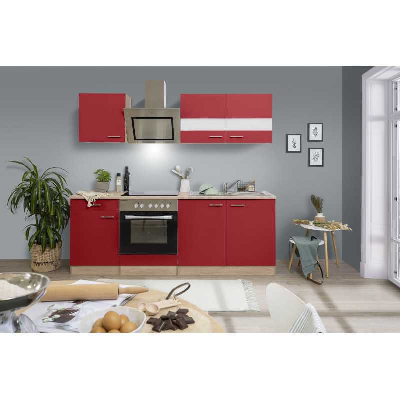V30 - Küchenzeile Singleküche 210cm Eiche Sägerau rot