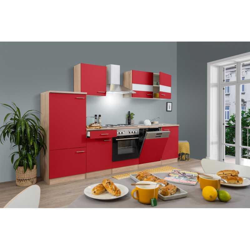 V21 - Küchenzeile Küchenblock 280cm Eiche Sägerau rot