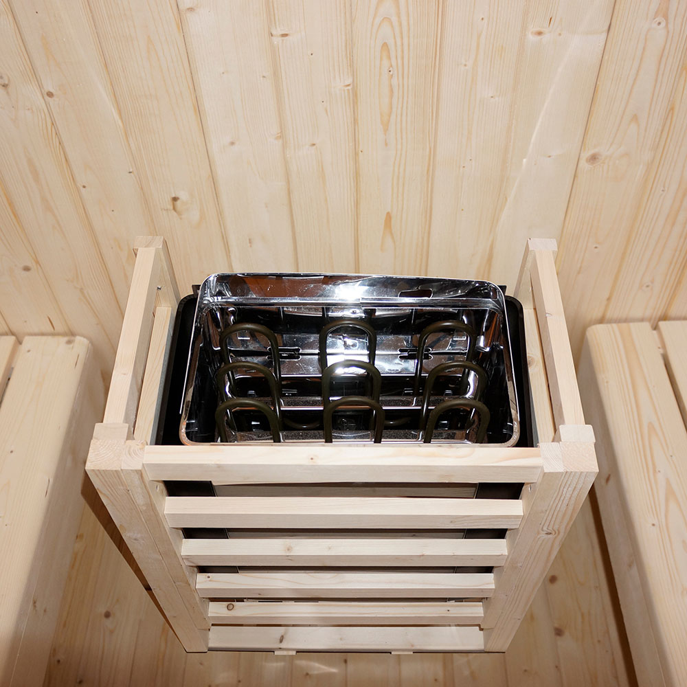 Traditionelle Sauna - Outdoor Fasssauna SION L mit Ofen (6kW) + Zubehör - 194x185x180cm