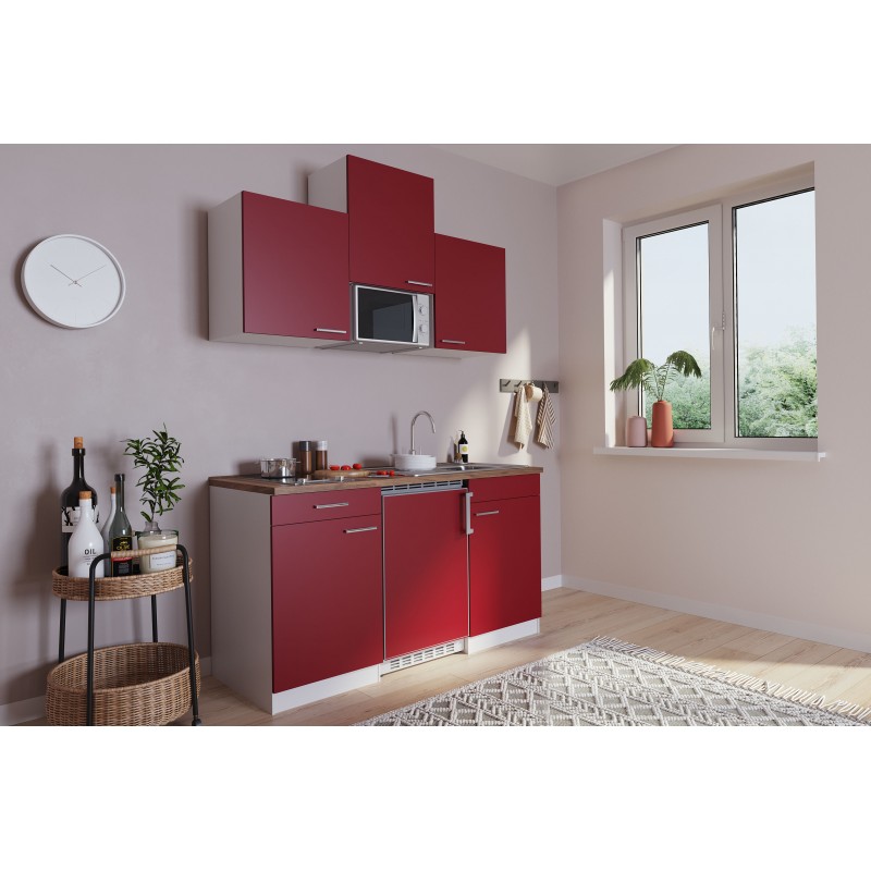 V43 - Singleküche Küchenzeile 150cm weiss rot