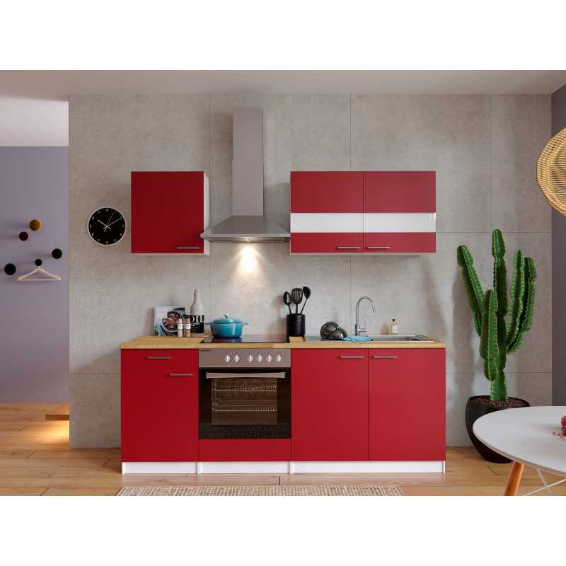 V24 - Küchenzeile Singleküche 210cm Eiche Sägerau rot