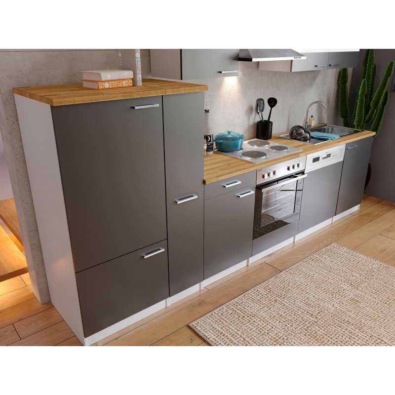 V21 - Küchenzeile Küchenblock 310cm weiss grau