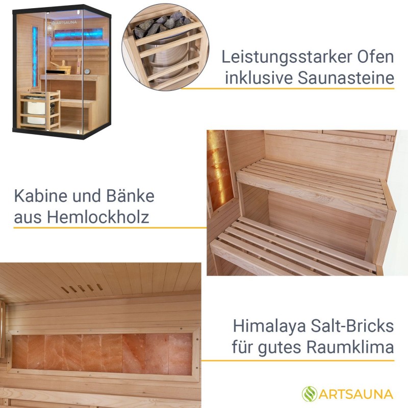 Traditionelle Sauna - Finnische Saunakabine - Salzsauna PARMA - 120x120x190cm